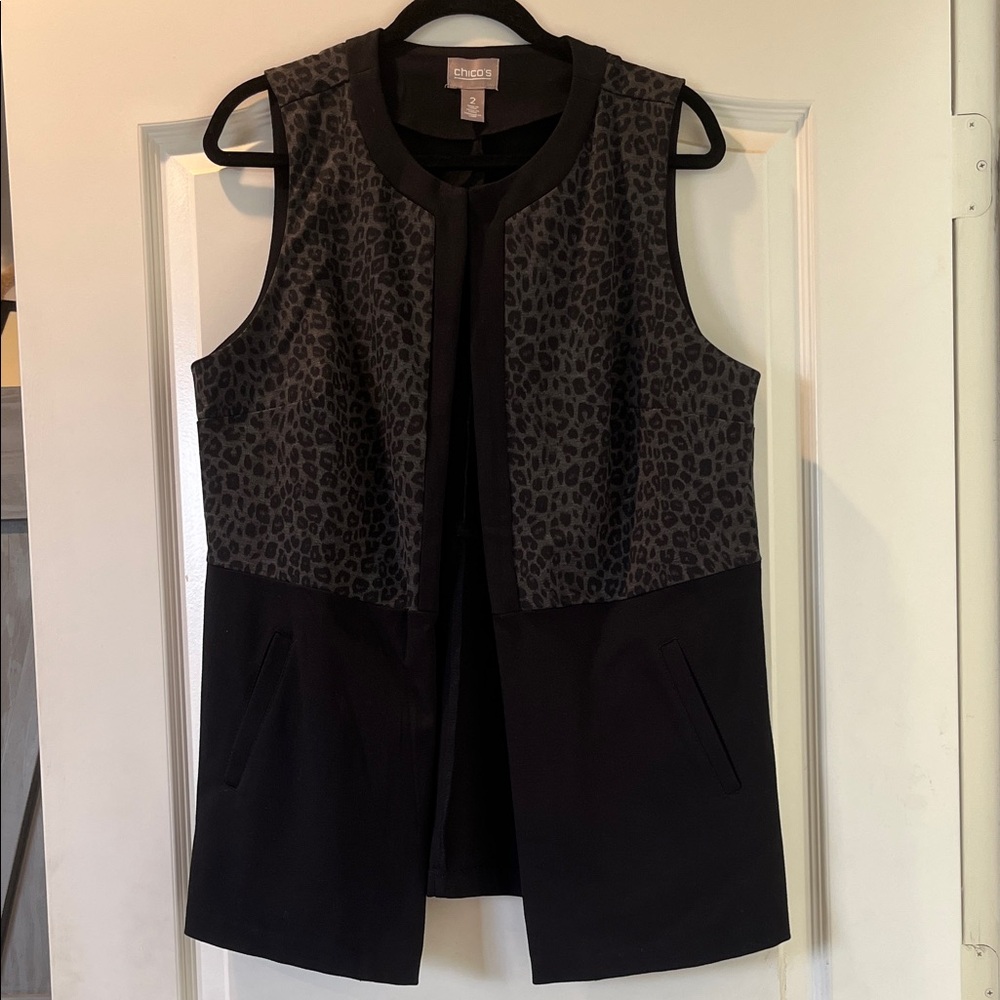 Chico's Black Vest with Charcoal Leopard Yoke